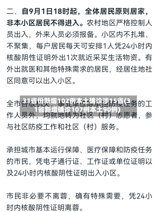 31省份新增102例本土确诊涉15省(31省新增确诊107例本土90例)