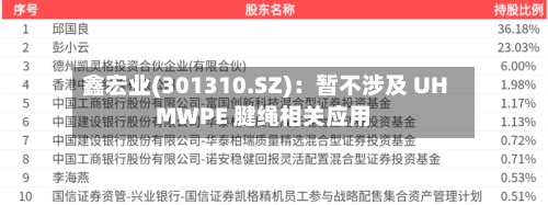 鑫宏业(301310.SZ)：暂不涉及 UHMWPE 腱绳相关应用