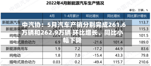 中汽协：5月汽车产销分别完成261.6万辆和262.9万辆 环比增长、同比小幅下降-第2张图片
